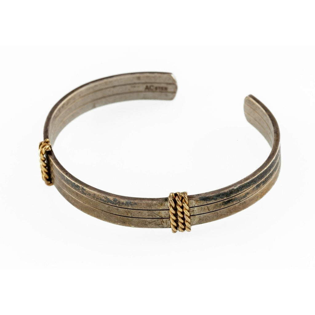 Gorgeous AC Sterling Silver and 14k Yellow Gold Cuff Bracelet