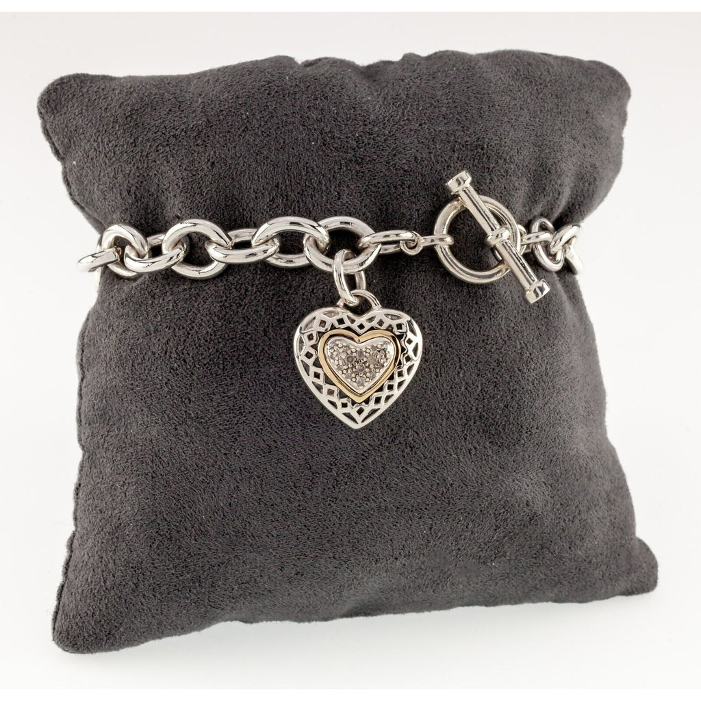 Gorgeous Sterling Silver and 14k Yellow Gold Heart Charm Bracelet