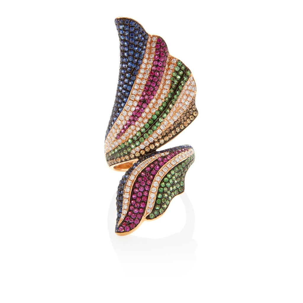 18k Rose Gold 0.6ct Diamond, 2.1ct Gemstone Pave Bypass Ring Size 7 16.3g