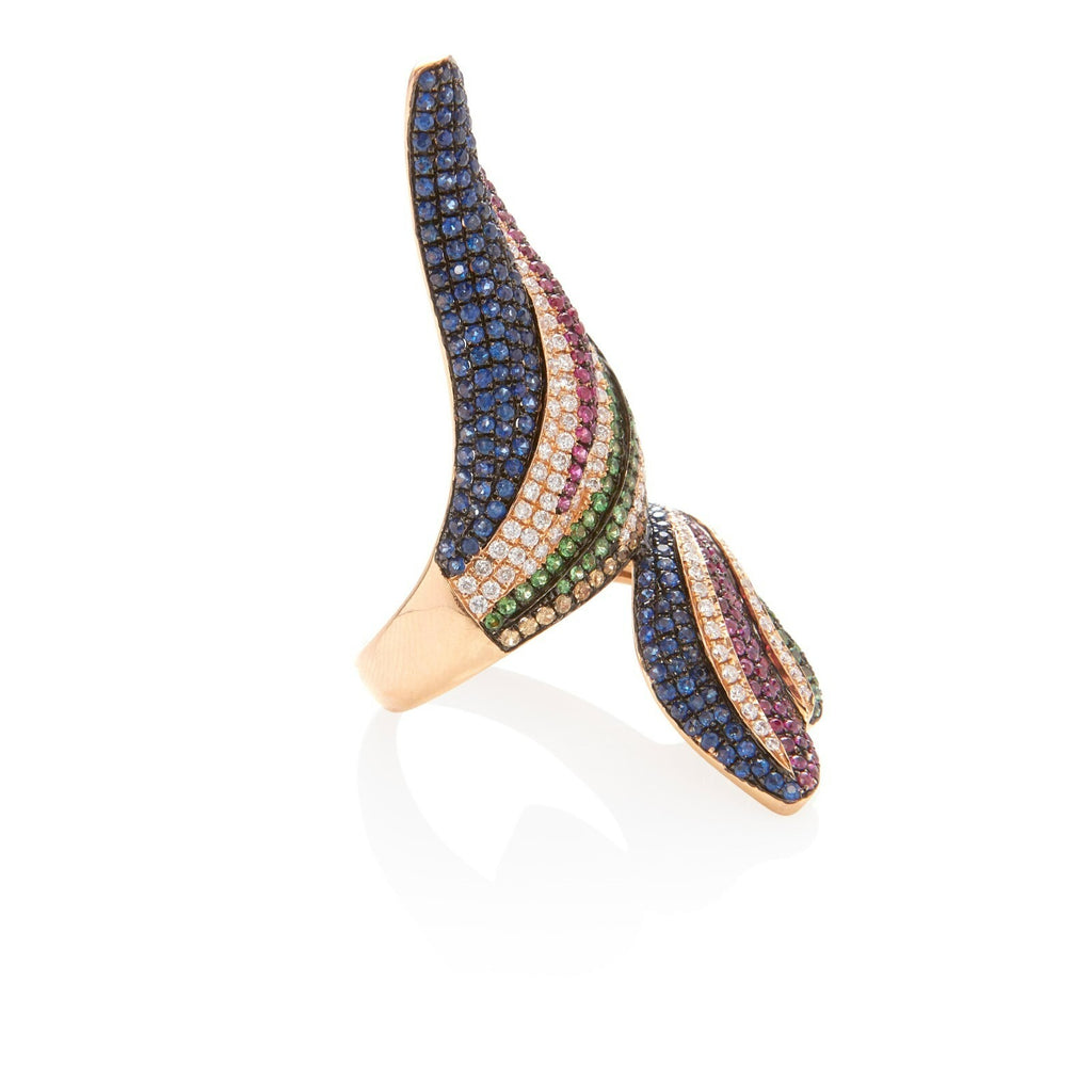 18k Rose Gold 0.6ct Diamond, 2.1ct Gemstone Pave Bypass Ring Size 7 16.3g