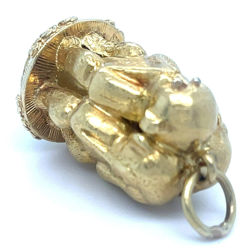 18k Yellow Gold Three Wise Monkeys Charm Pendant with Jade Cabochon Accent