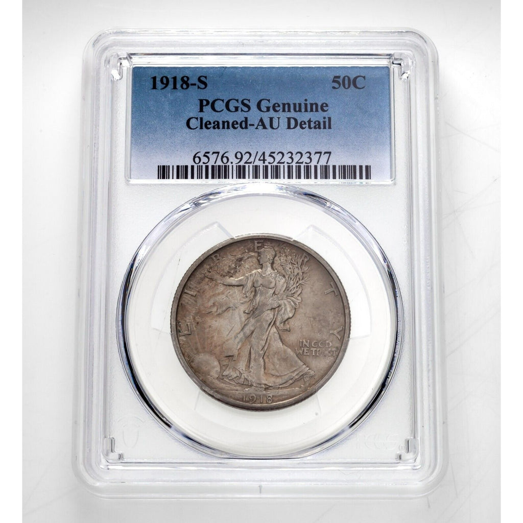 1918-S 50C Liberty Walking Half Dollar PCGS Graded As Genuine Cleaned-AU Detail