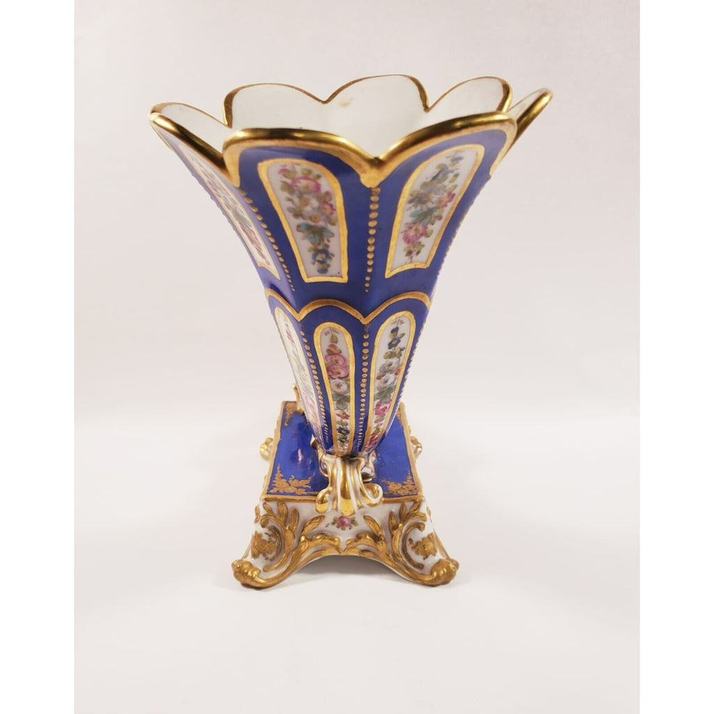French Limoges Cornucopia Ram Head Vase w/ Crossed Arrows Goldleaf