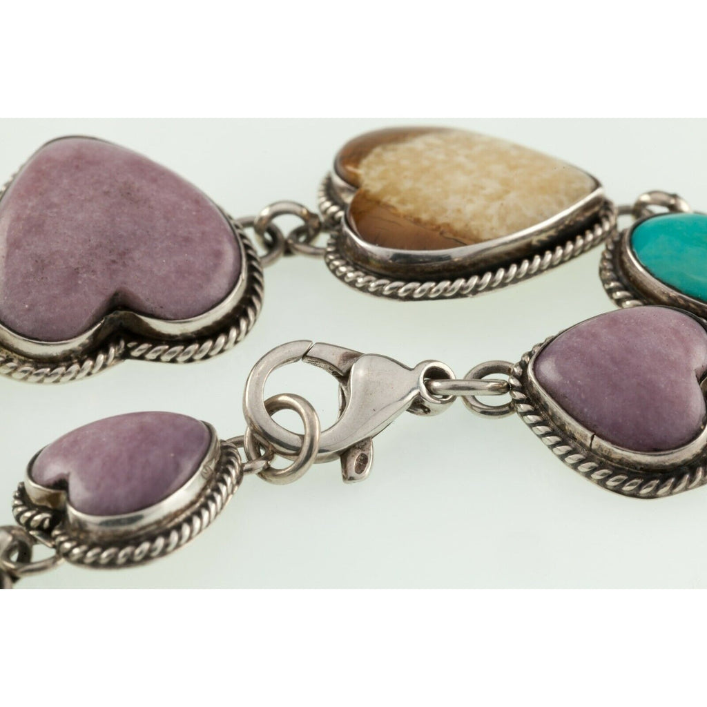 Navajo Sterling Silver Bracelet with Turquoise and Agate by Leland Yazzie 31.8gr