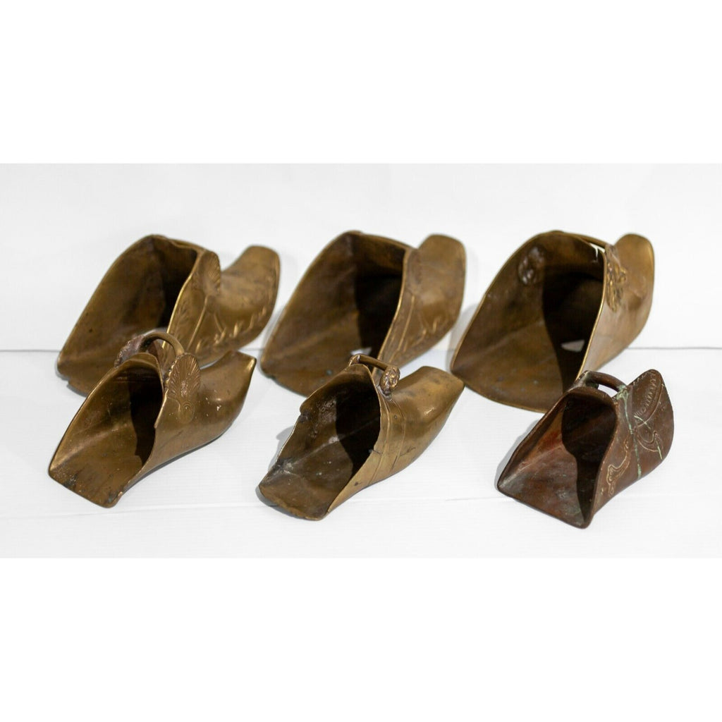 Collection of Six (6) Antique Spanish Colonial Era Brass Stirrup Circa 1600-1700