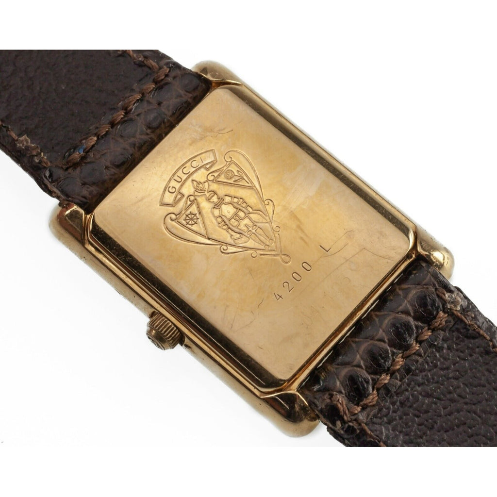 Gucci Women's Gold-Plated Quartz Watch 4200 w/ Original Leather Band