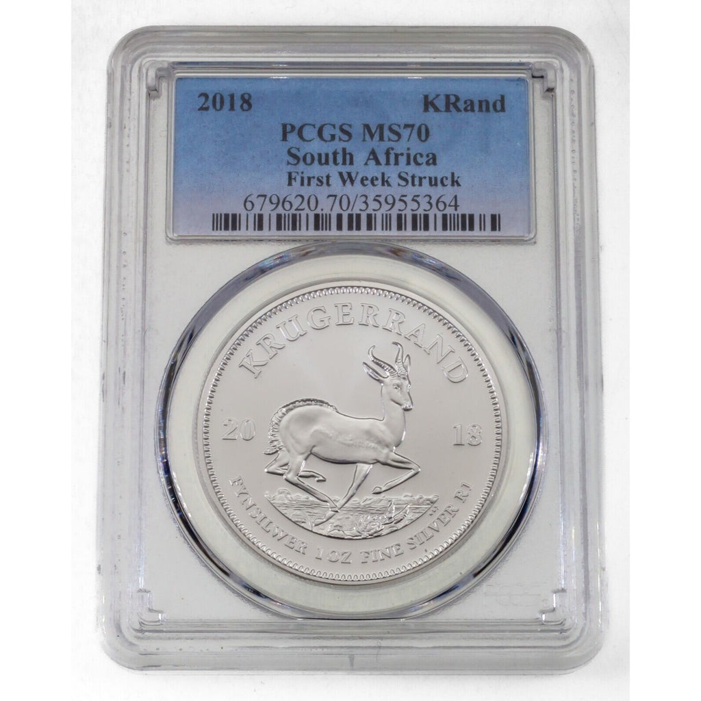 2018 South Africa 1 Oz. Silver Krugerrand Graded by PCGS as MS-70 First Week