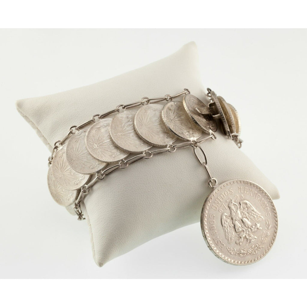 1920's-40's Mexico Silver 20 Centavos Coin Bracelet & Un Peso Charm