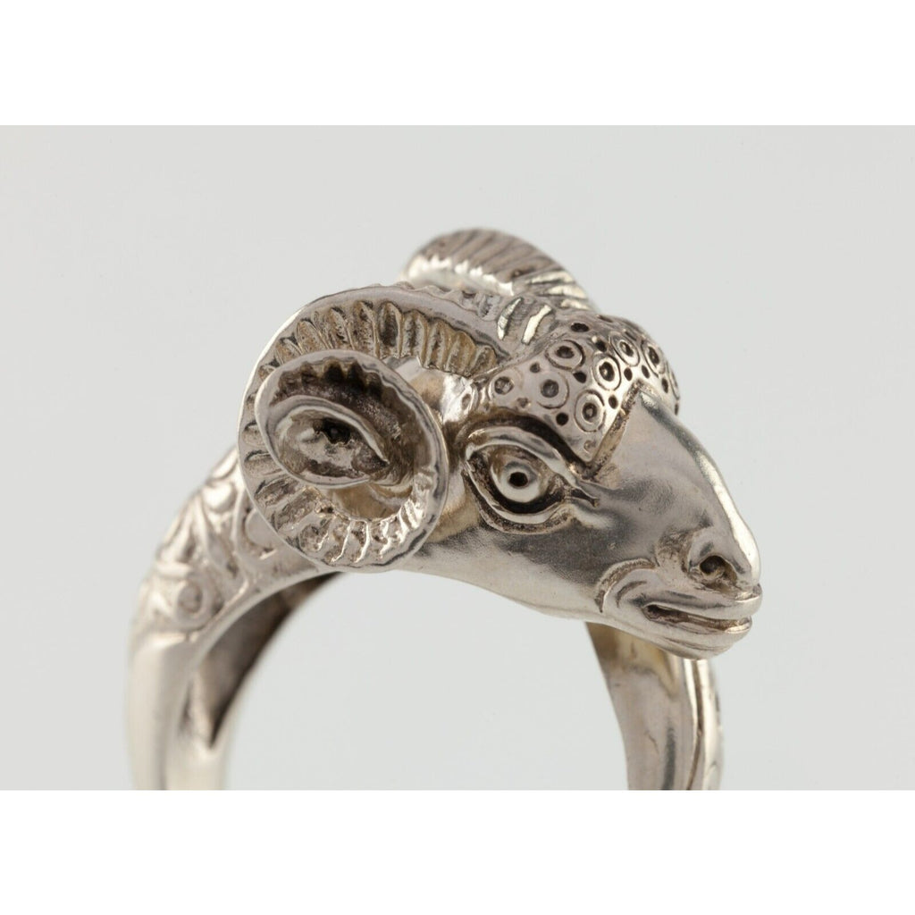 Ram Head and Tail Gothic Sterling Silver Ring Size 6