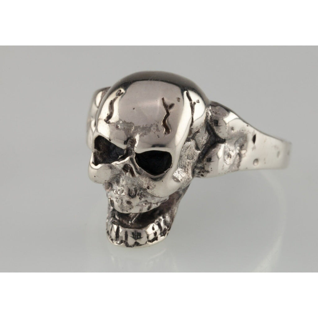 Men's Biker Skull and Bone Sterling Silver Band Ring Size 9.50