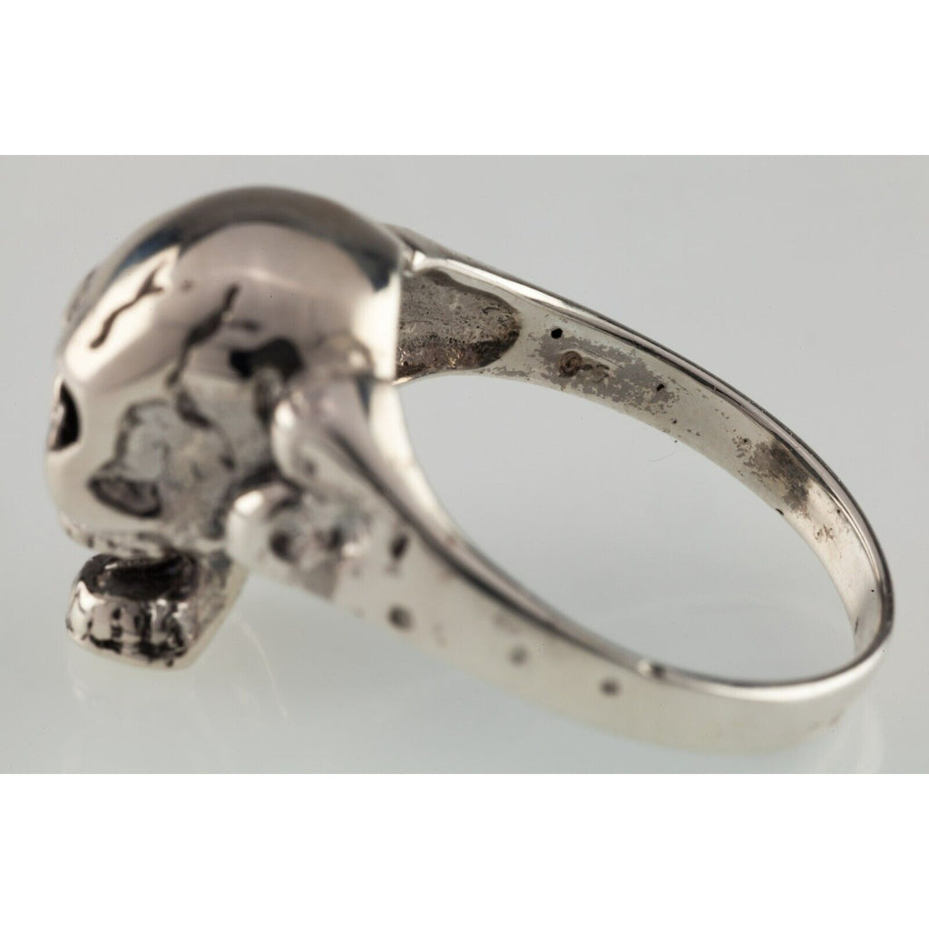 Men's Biker Skull and Bone Sterling Silver Band Ring Size 9.50