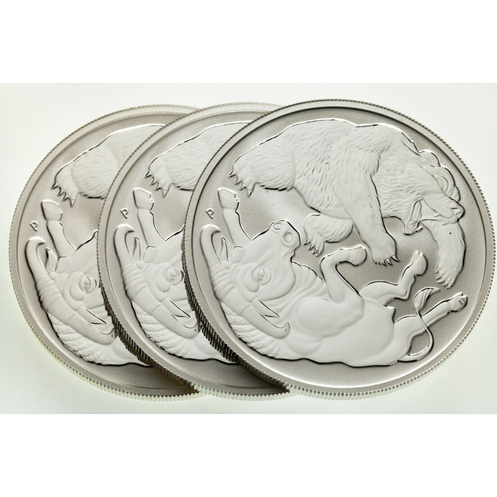 Lot of 3 2020 1 oz Australian Silver Bull and Bear Coins (BU)