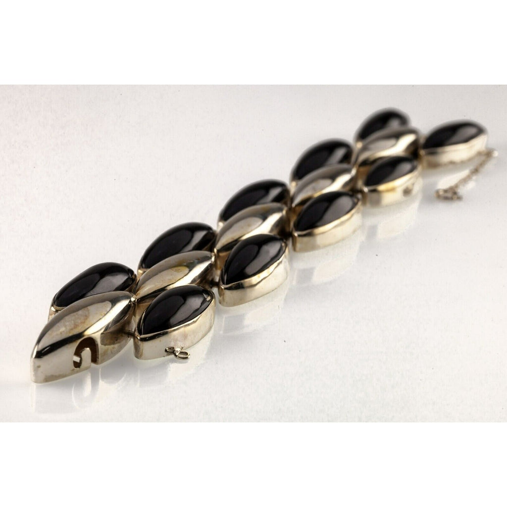 Gorgeous Mexican Silver & Onyx Wide Bracelet 32mm