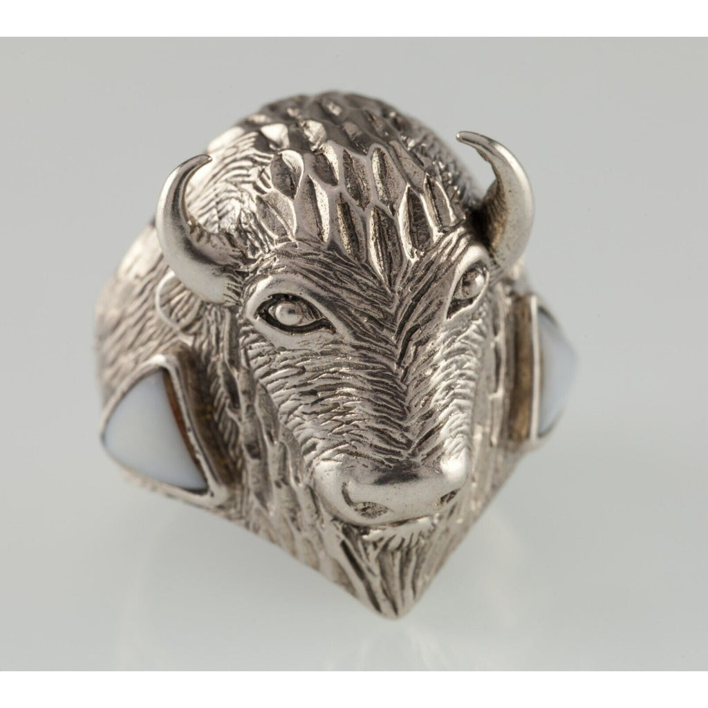 Vintage Buffalo Head w/MOP Sterling Silver Ring Size 7
