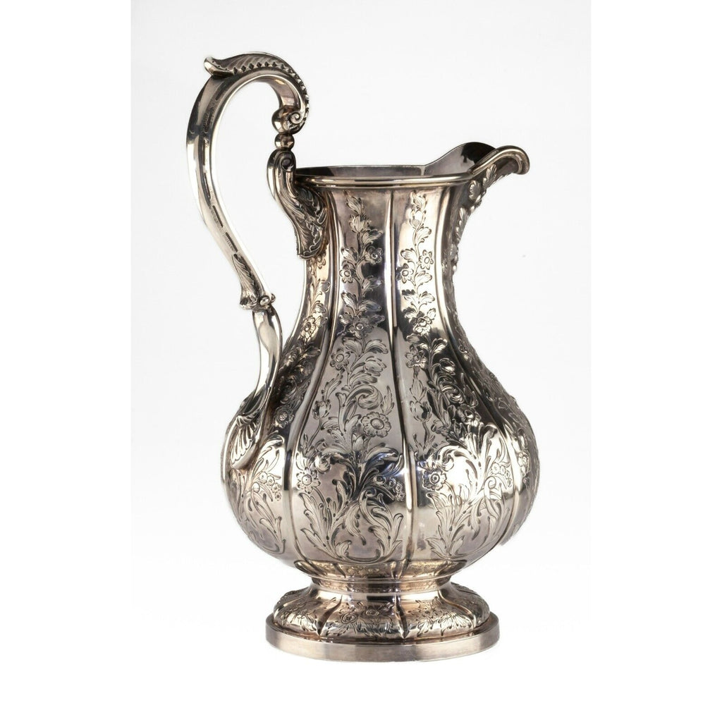 Gorgeous, Unique Coin Silver Repousse Water Pitcher by Lincoln & Foss ~1850s