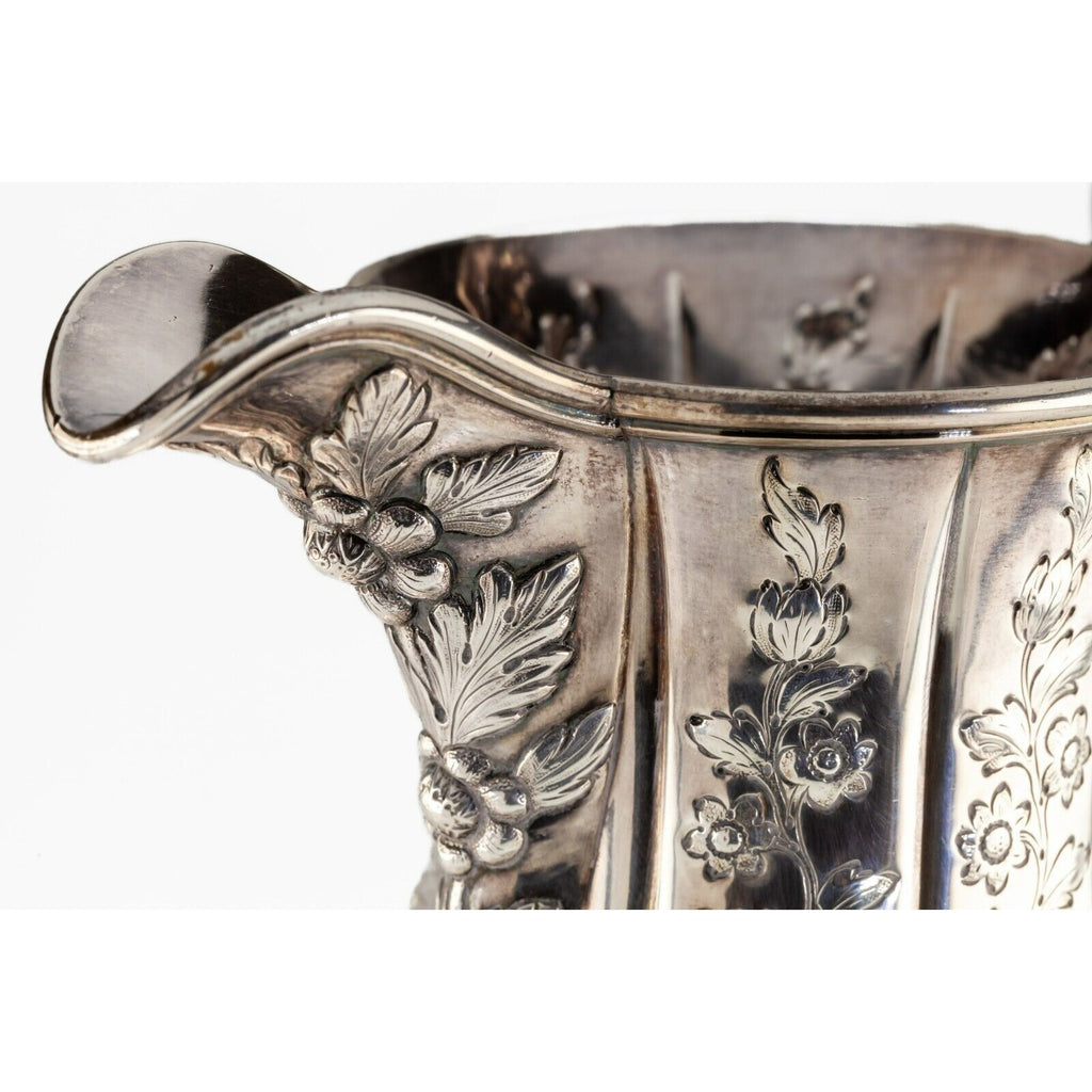 Gorgeous, Unique Coin Silver Repousse Water Pitcher by Lincoln & Foss ~1850s