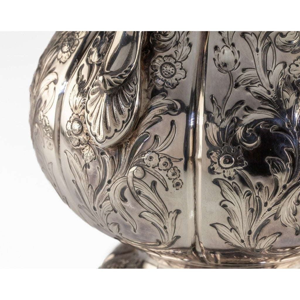 Gorgeous, Unique Coin Silver Repousse Water Pitcher by Lincoln & Foss ~1850s