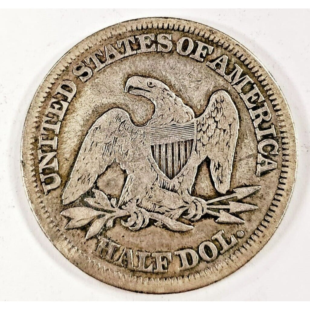 1854 50C Seated Liberty Half Dollar in Very Good VG Condition, Light Gray Color