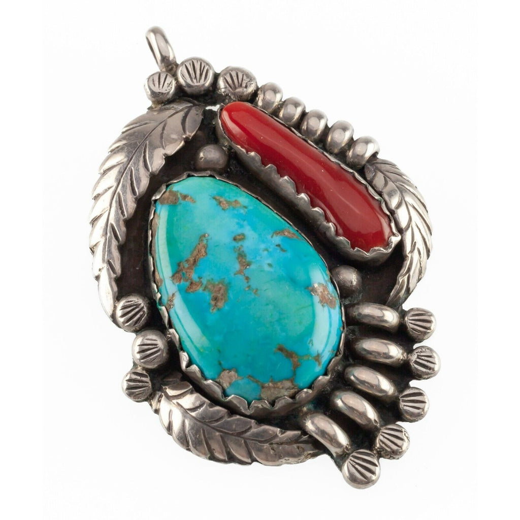 Juan Pedro Garcia Turquoise & Red Coral Sterling Silver Pendant 21.8gr
