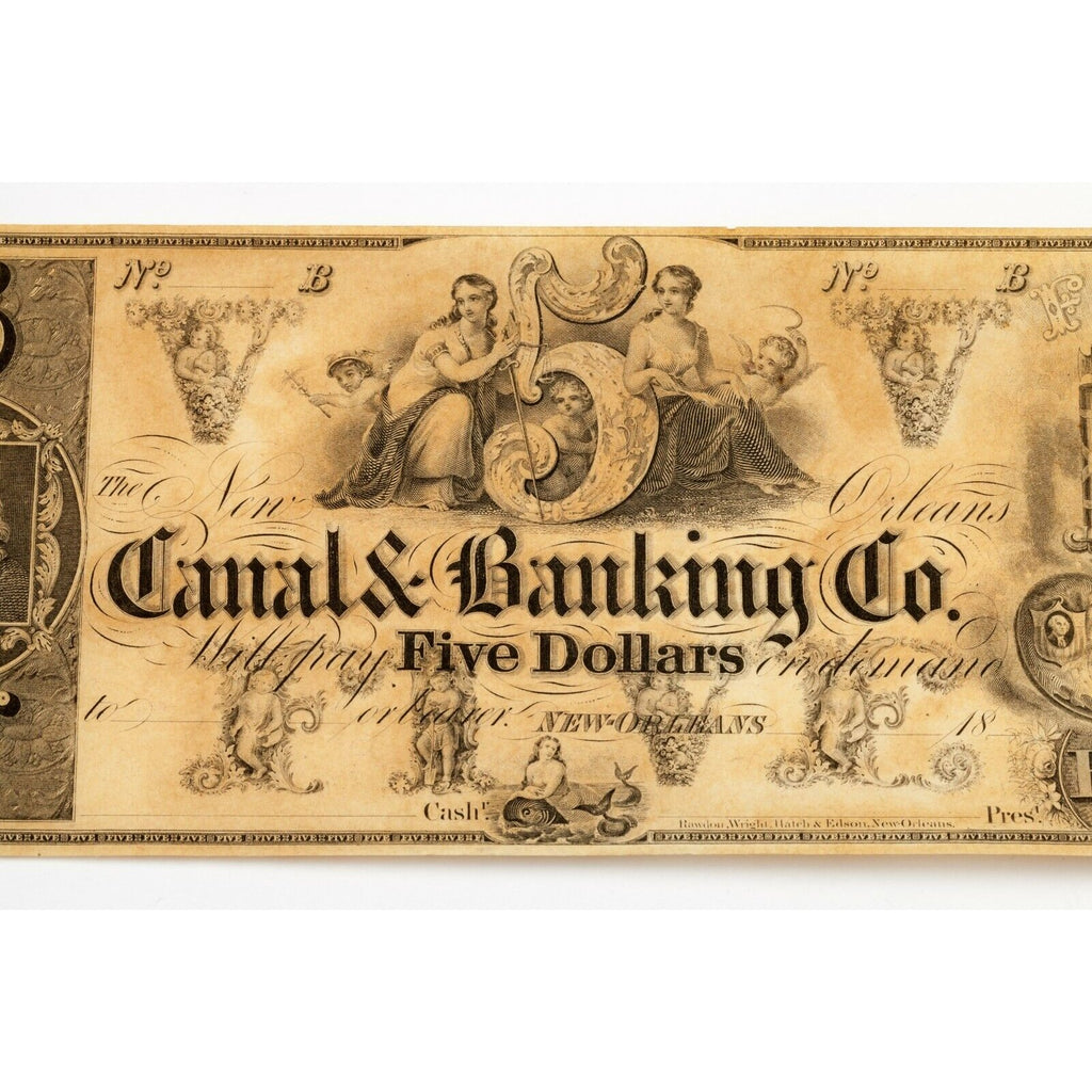 Unissued $5 Canal & Banking Co. New Orleans Note AU Condition