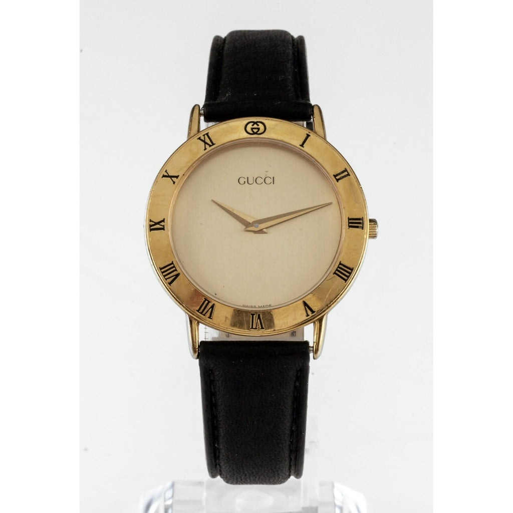 Gucci Gold-Plated Men's Quartz Dress Vintage Watch w/ Leather Band 3000.2 M