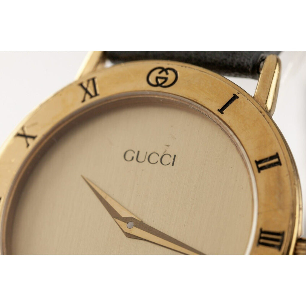 Gucci Gold-Plated Men's Quartz Dress Vintage Watch w/ Leather Band 3000.2 M