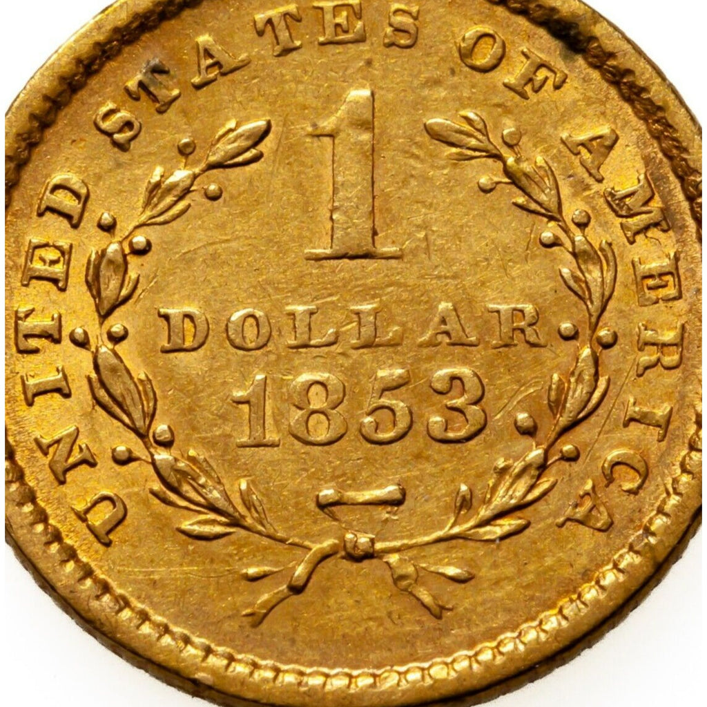 1853 G$1 Gold Liberty One Dollar in About Uncirculated AU Condition