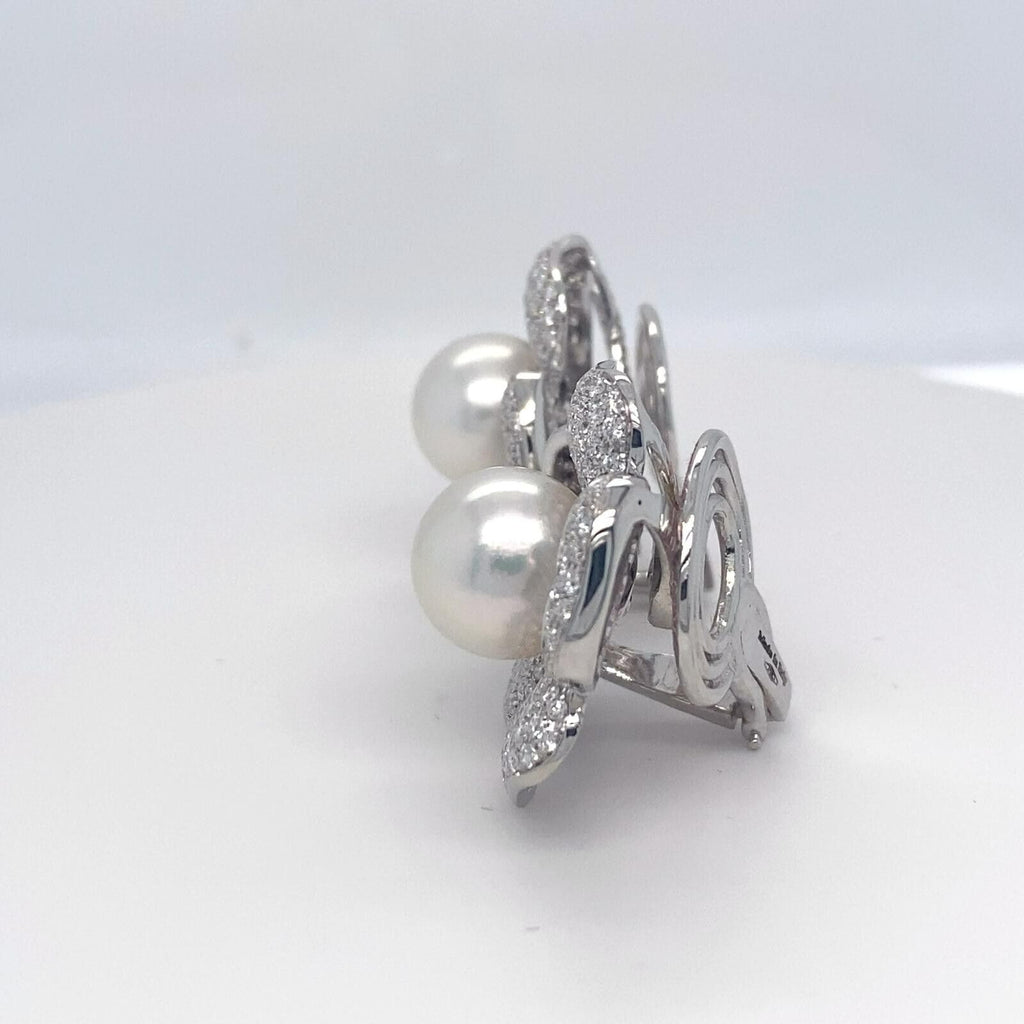 Roberto Casarin 18k White Gold 7 ct Diamond and South Sea Pearl Earrings 28g