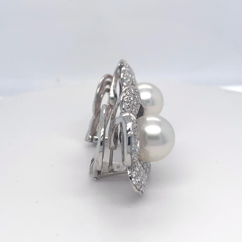 Roberto Casarin 18k White Gold 7 ct Diamond and South Sea Pearl Earrings 28g