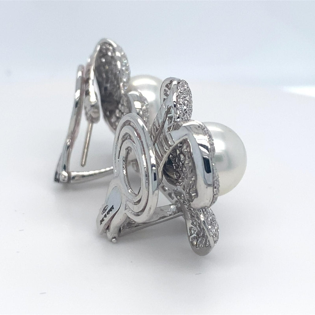 Roberto Casarin 18k White Gold 7 ct Diamond and South Sea Pearl Earrings 28g