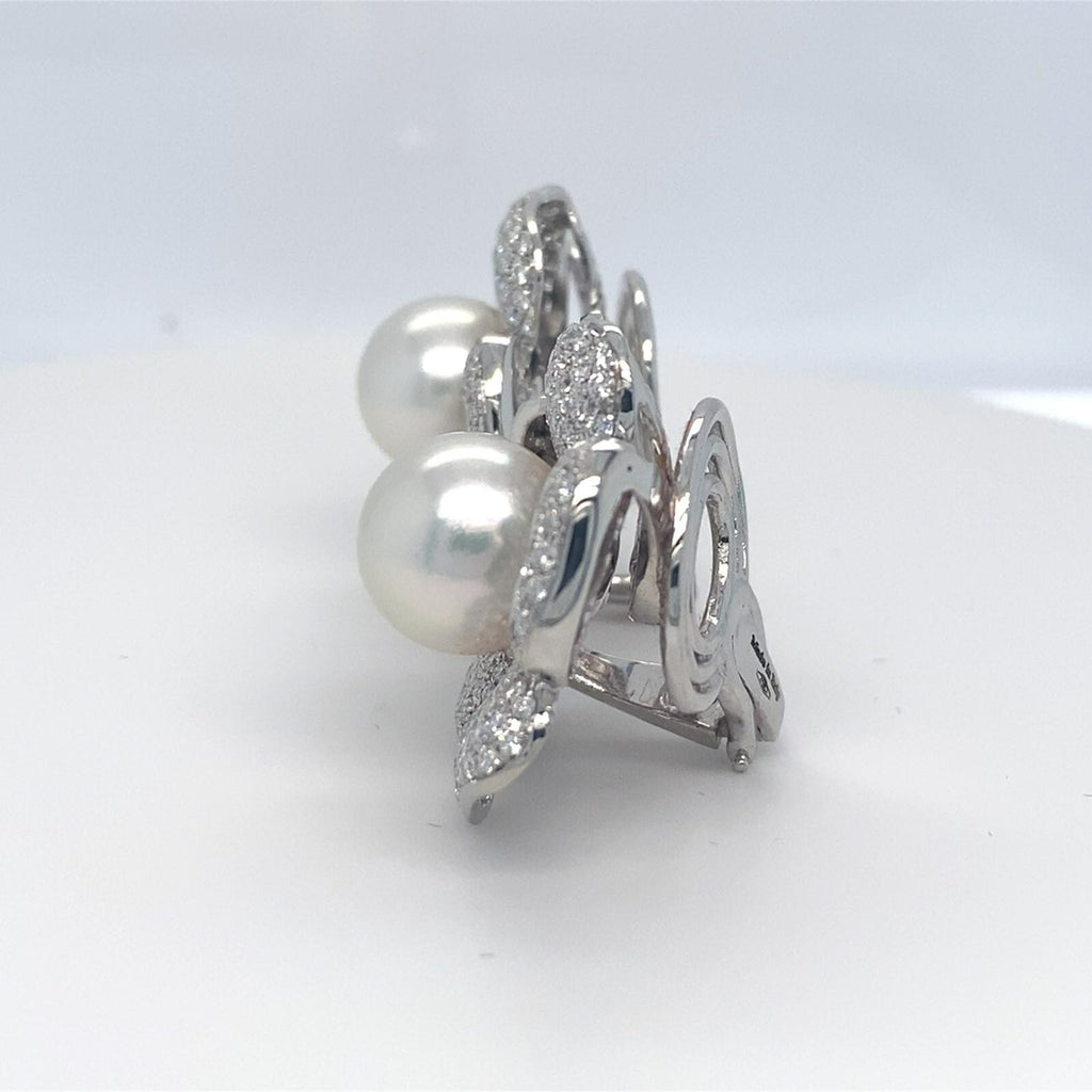 Roberto Casarin 18k White Gold 7 ct Diamond and South Sea Pearl Earrings 28g