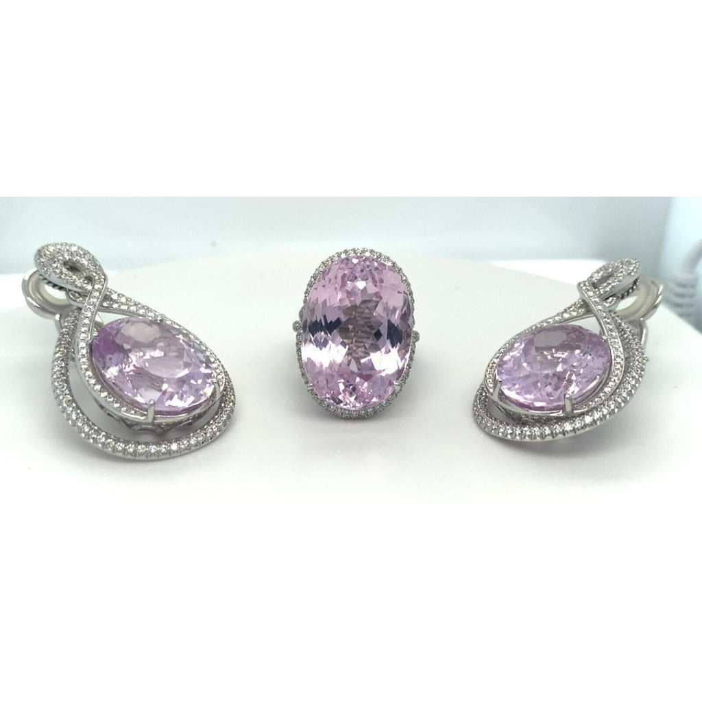 Roberto Casirin 18k White Gold Kunzite and Diamond Ring (Sz 6.75) & Earring Set