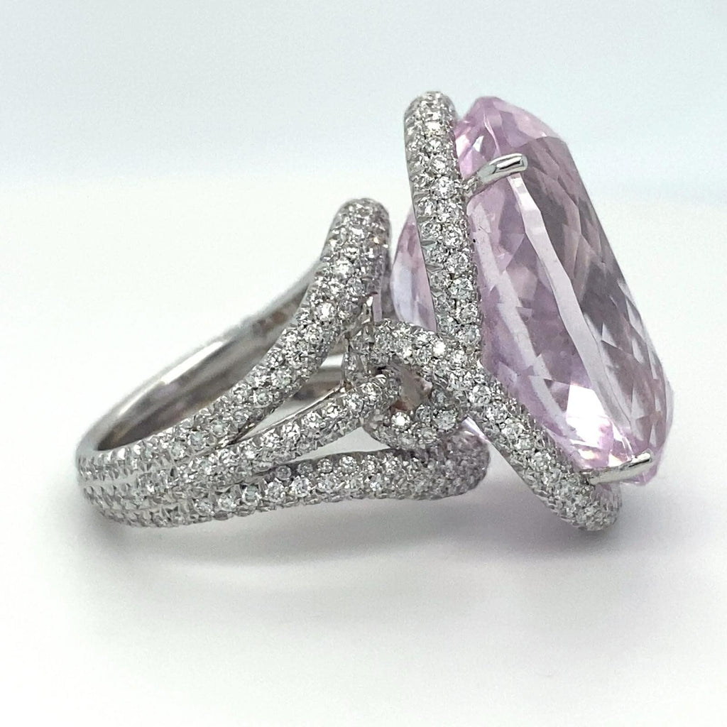Roberto Casirin 18k White Gold Kunzite and Diamond Ring (Sz 6.75) & Earring Set