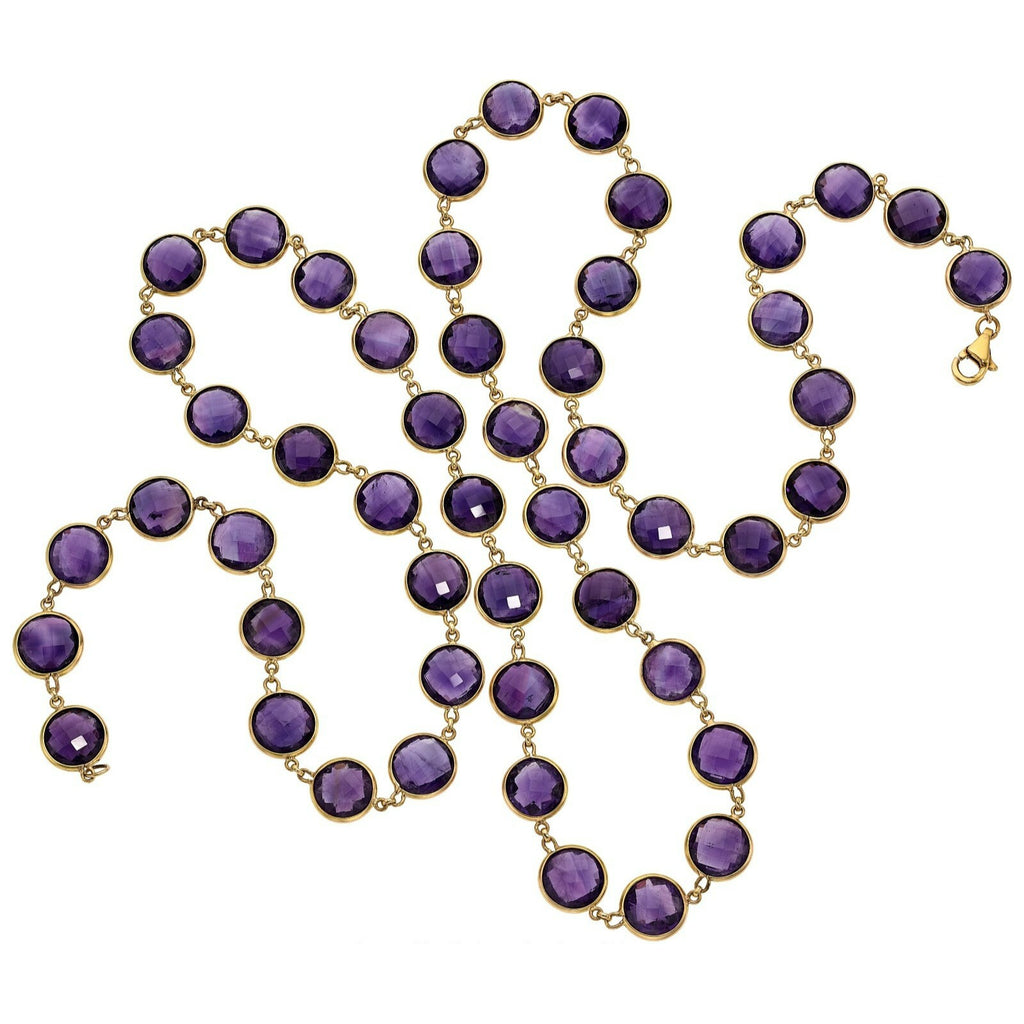 18k Gold 170ctw Double-Cabochon Amethyst Strand Necklace 38" 81.3g