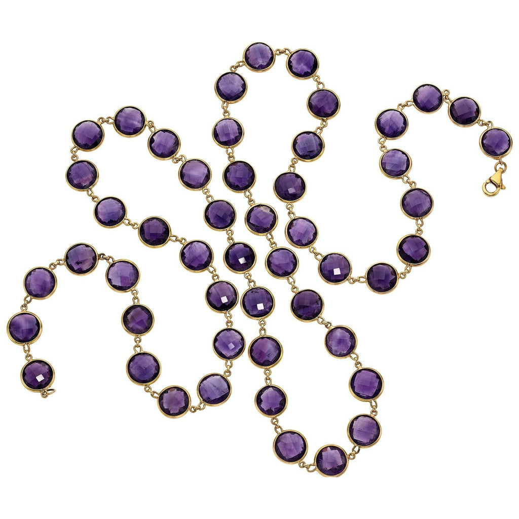 18k Gold 170ctw Double-Cabochon Amethyst Strand Necklace 38" 81.3g