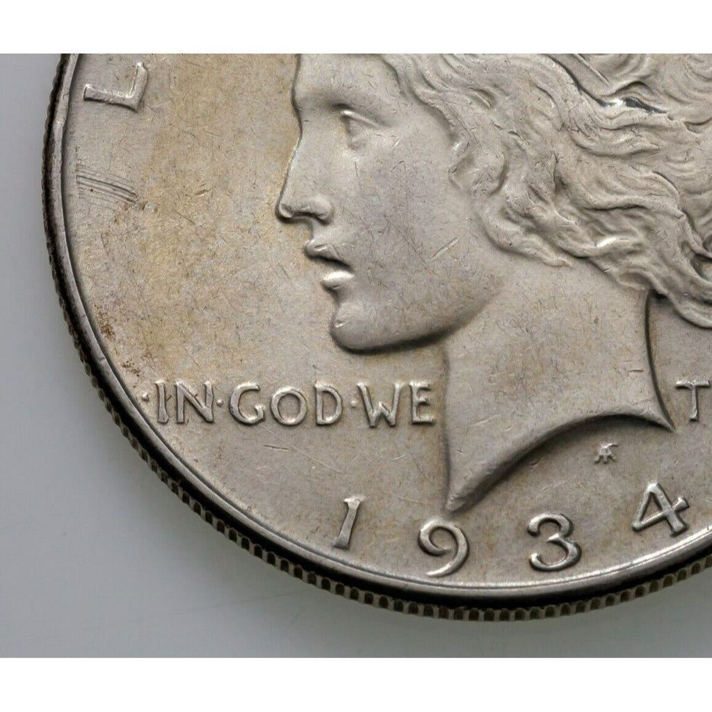 1934 $1 Silver Peace Dollar in AU Condition, Excellent Eye Appeal, Strong Luster