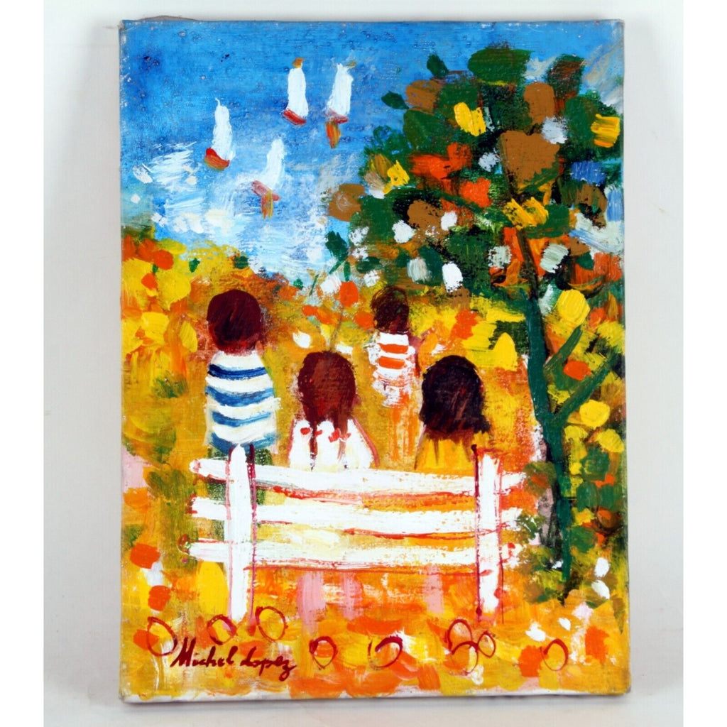 IN THE PARK BY MICHEL LOPEZ OIL ON CANVAS 16" x 12" UNFRAMED