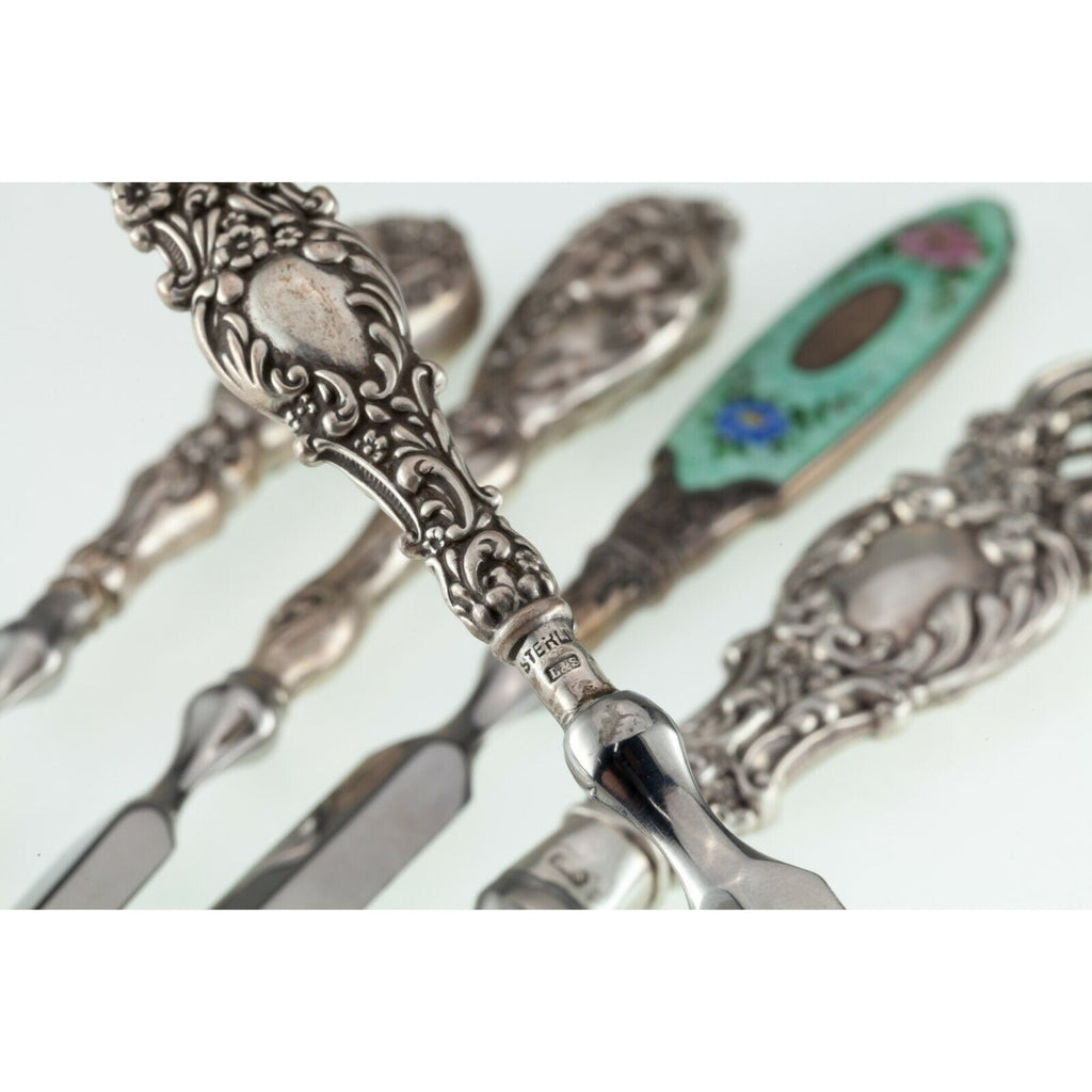 Gorgeous Art Nouveau/Art Deco English Sterling Letter Opener Set of 5