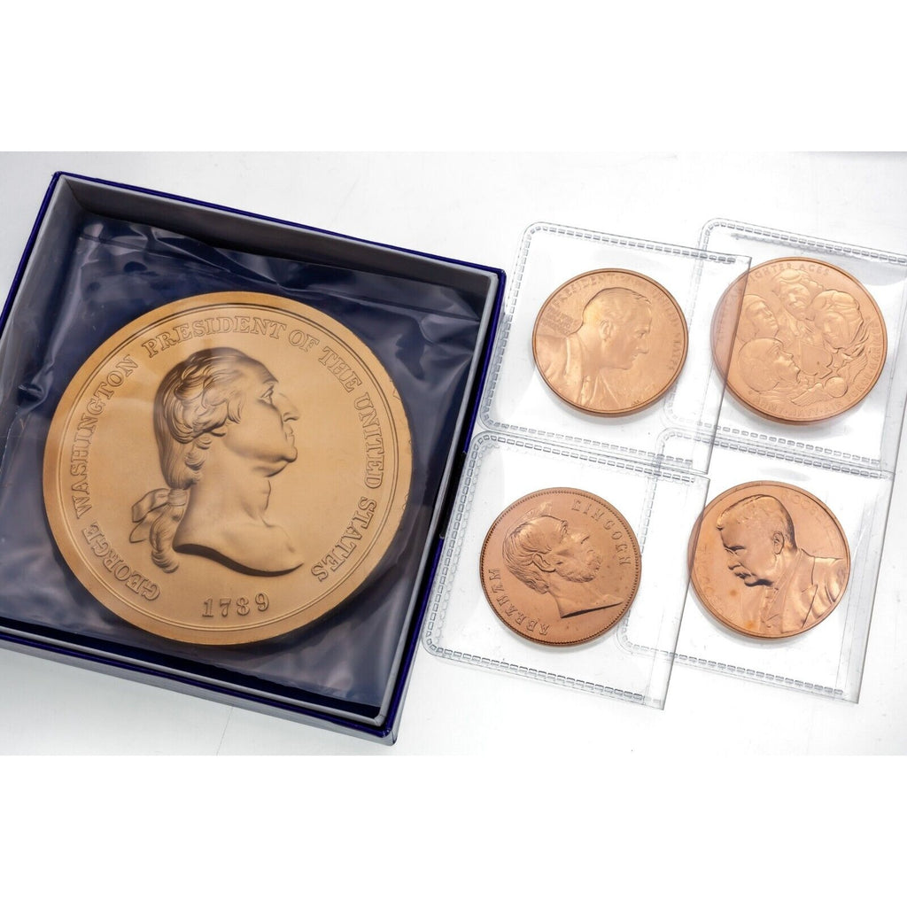 Lot of 5 Bronze US Medals Washington American Fighter Aces Presidential