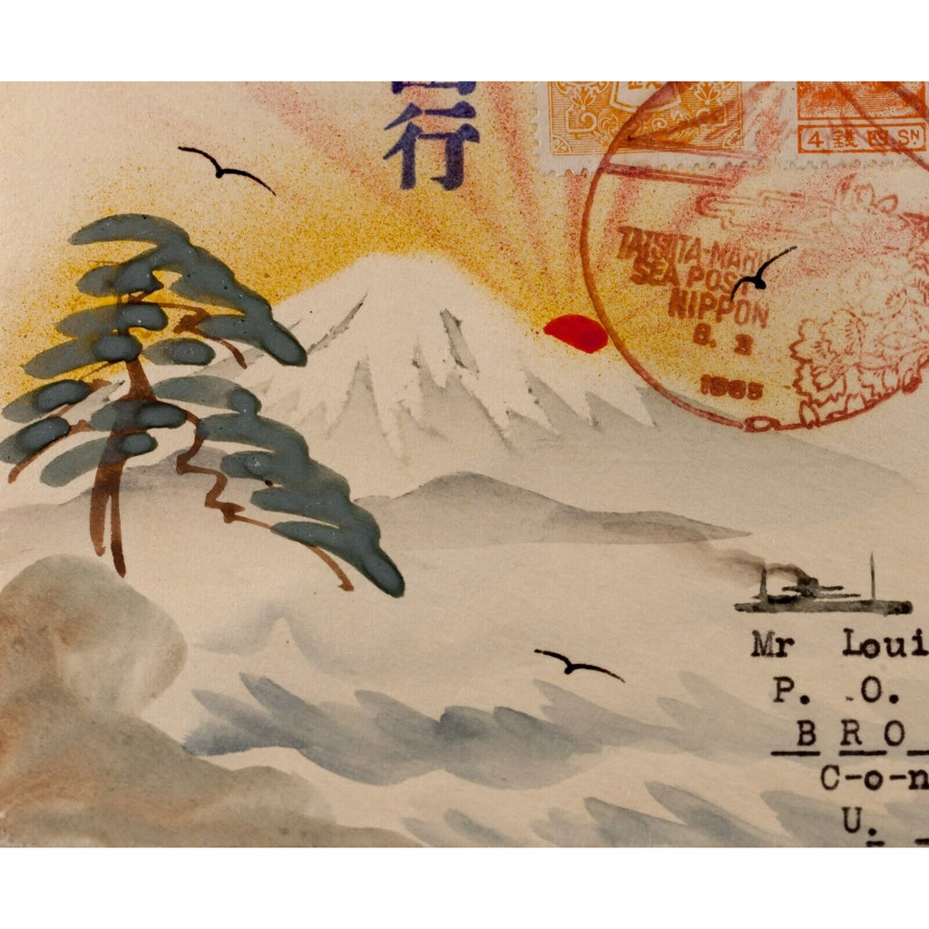 Karl Lewis 1935 Hand-Painted Watercolor Cover Japan to CT, USA Tatsuta Maru C-1