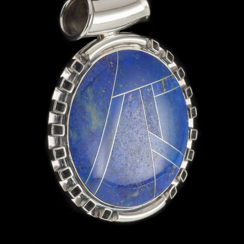 Sterling Silver Lapis Lazuli Inlay Round Slider Pendant 22.1g