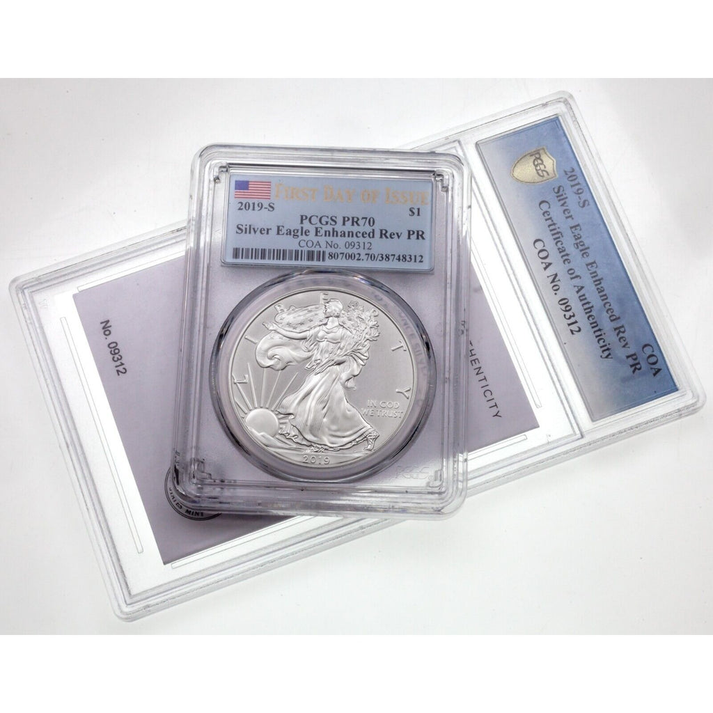 2019-S $1 Silver Eagle Enhanced Reverse Proof FDOI PCGS PR70 w/ CoA #09312