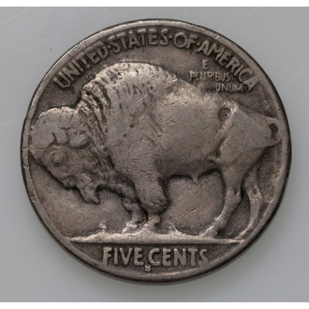 1917-S 5C Buffalo Nickel in Fine Condition, Natural Color, Strong Horn for Grade