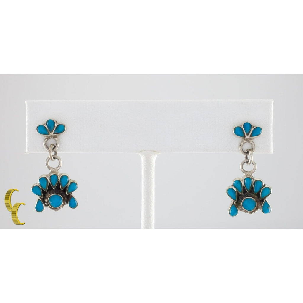 Sterling Silver Vintage Dangle Stud Turquoise Earrings Gorgeous!