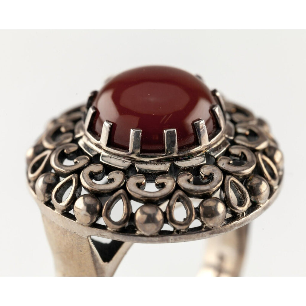 Doug Paulus Sterling Silver Carnelian Solitaire Cocktail Ring Sz 8