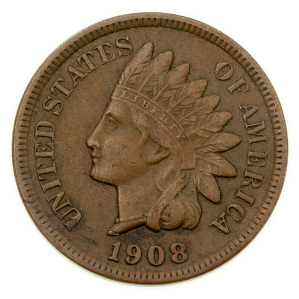 1908-S 1C Indian Cent in Extra Fine XF Condition, Brown Color, Full Liberty