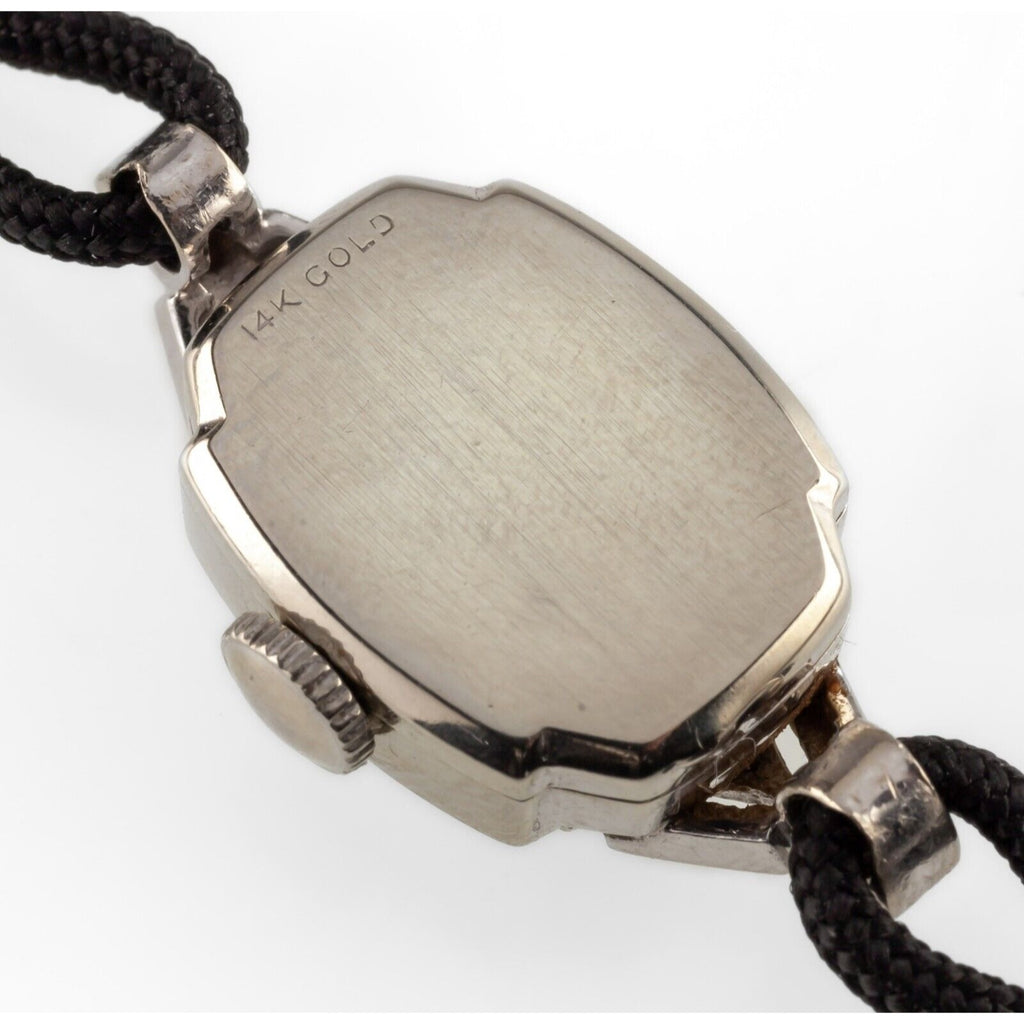 Rima 14k White Gold Diamond Vintage Ladies Dress Watch w/ Cord Band