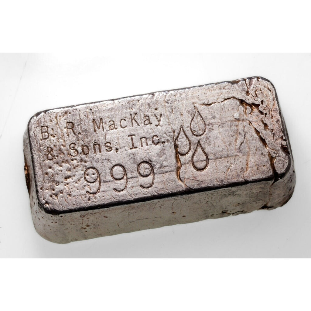 B.R. MacKay & Sons Old Pour Loaf Style .999 Silver Bar 11.75 Ounces Nice Vintage