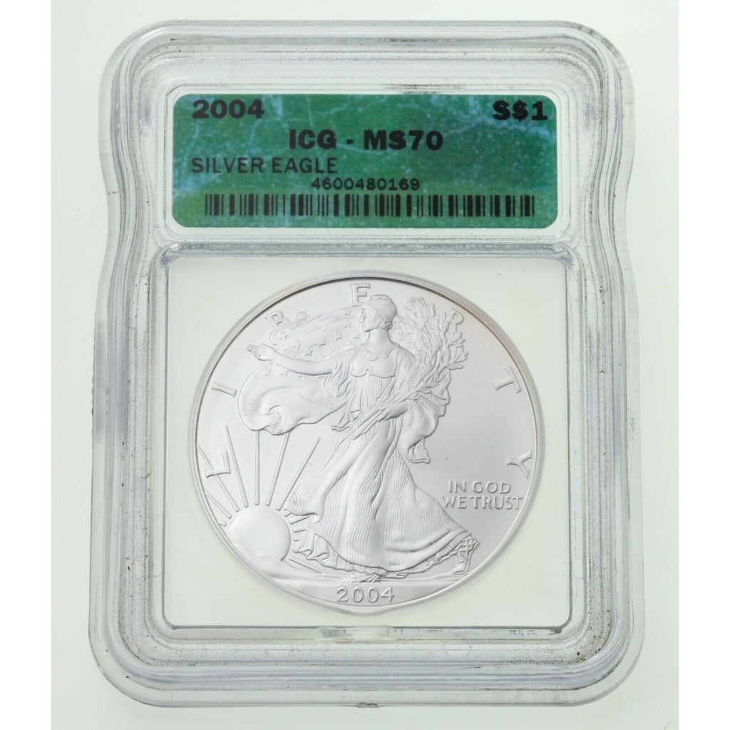 2004 $1 American Silver Eagle Graded by ICG as MS-70! Perfect Strike!