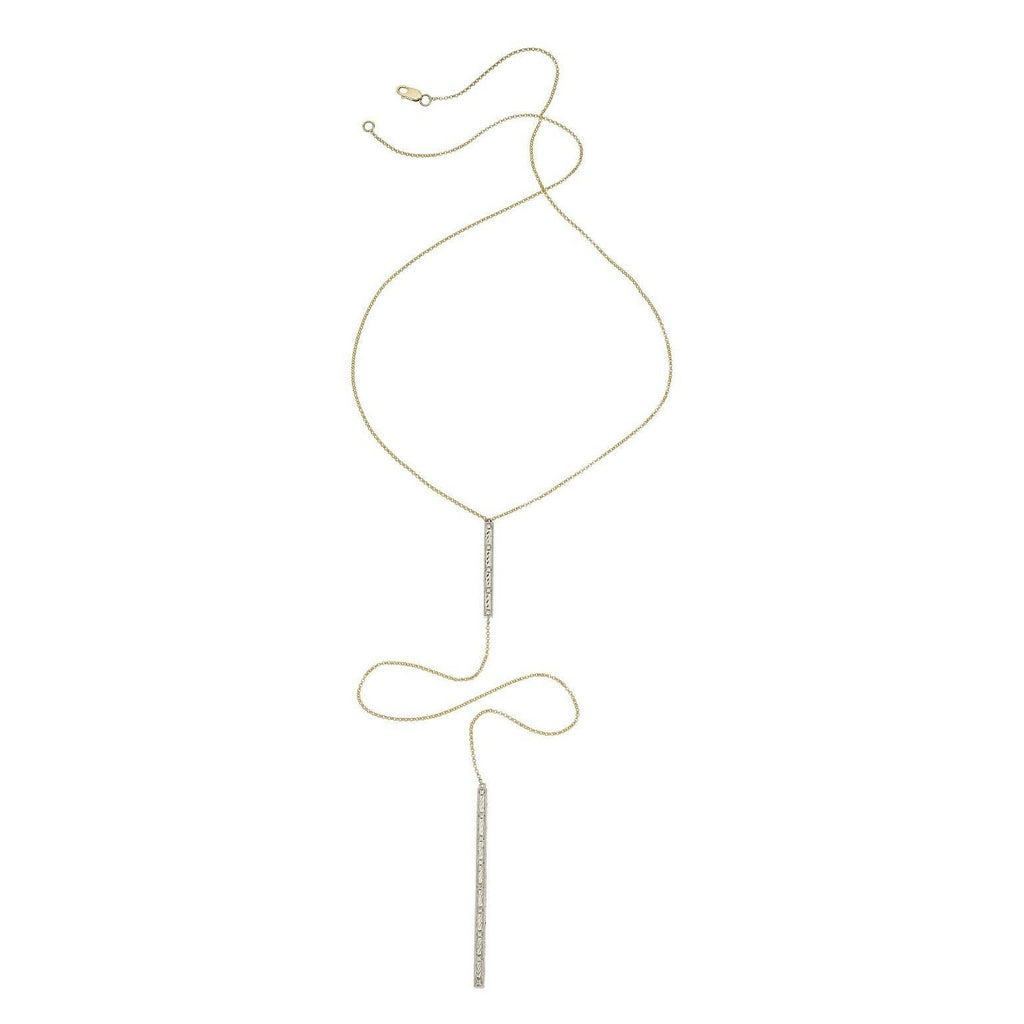 14k White and Yellow Gold Diamond Lariat Drop Necklace 17.5" Chain